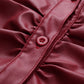 Long Sleeve V-Neck PU Leather Panel Ladies Shirt
