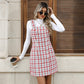 Plaid Woolen Dress Slimming Suspenders Short Skirt For Women