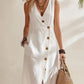 Resort-style V-neck Sleeveless Asymmetrical-button Midi Dress