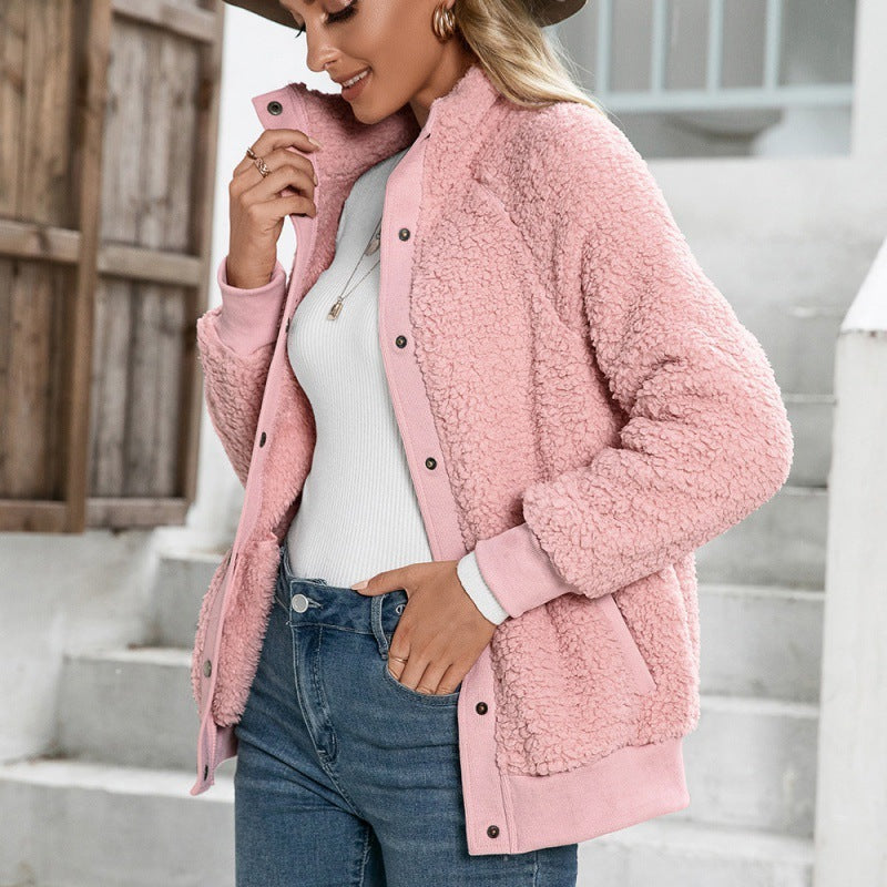 Veste cardigan en peluche d'agneau Veste en peluche double face Manteau Haut