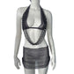 Stretch Fishnet Rhinestone Suspender Skirt Two-piece Set