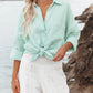 Women's Fashion Polo Collar Pocket Candy Color Shirt Top