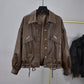 Veste ample en cuir style rétro coréen