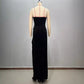 Women's Black Bandeau Slim-fit Drilling Long Dress