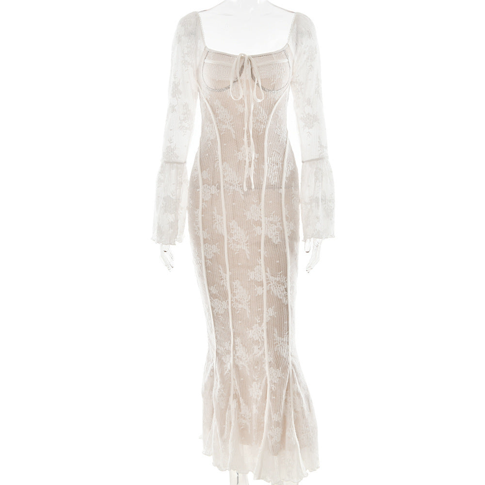 Flared Sleeve Lace Tube Top Dress