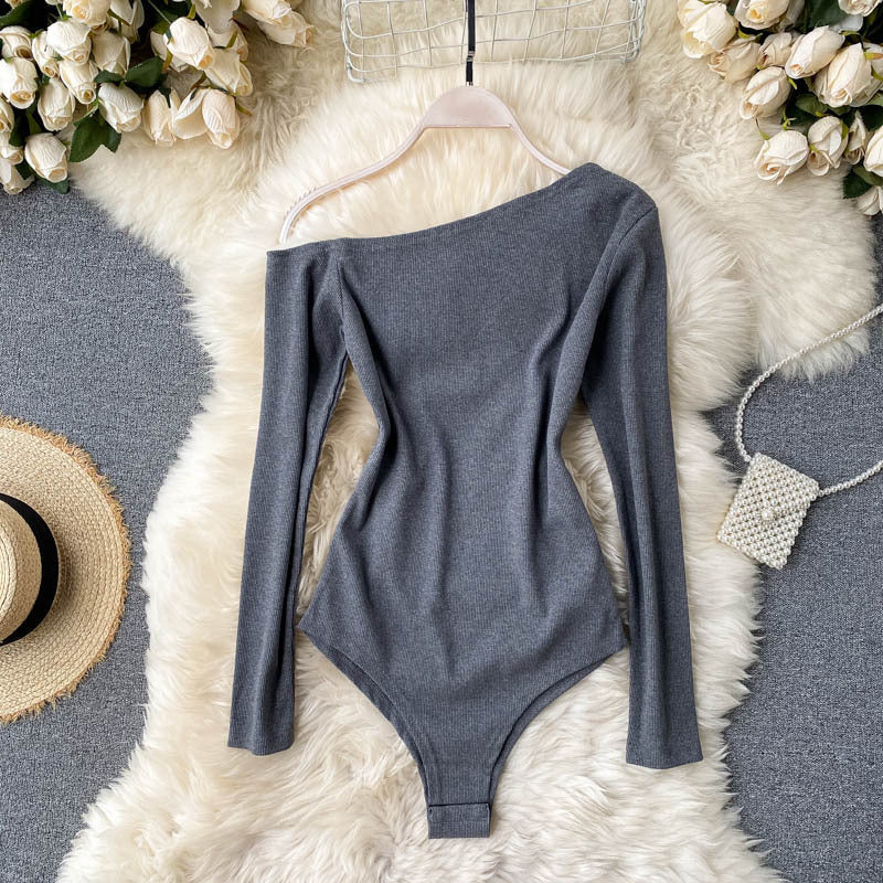 Diagonal Collar Strapless Long-sleeved T-shirt Women's