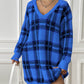 Robe à carreaux à col en V, décontractée, ample, à manches longues, vêtements pour femmes, automne et hiver