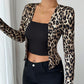 Leopard Print Contrast Color Cardigan T-shirt Long-sleeved Women Blouse