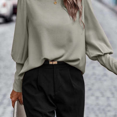 European And American Long Sleeve Button Solid Color Casual Shirt