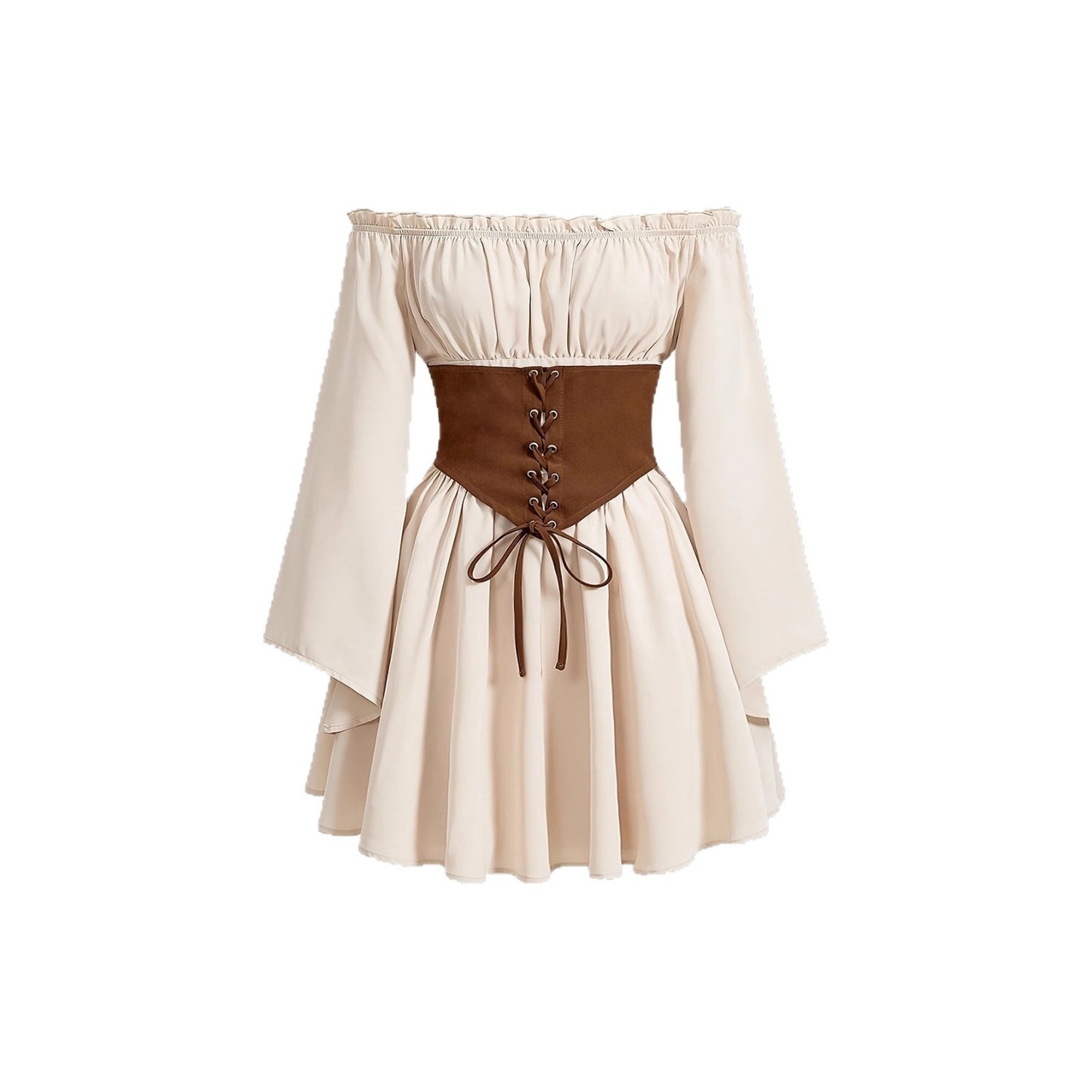 Stylish And Elegant Off-shoulder Long-sleeve Wrap Dress With A Cinched Waist