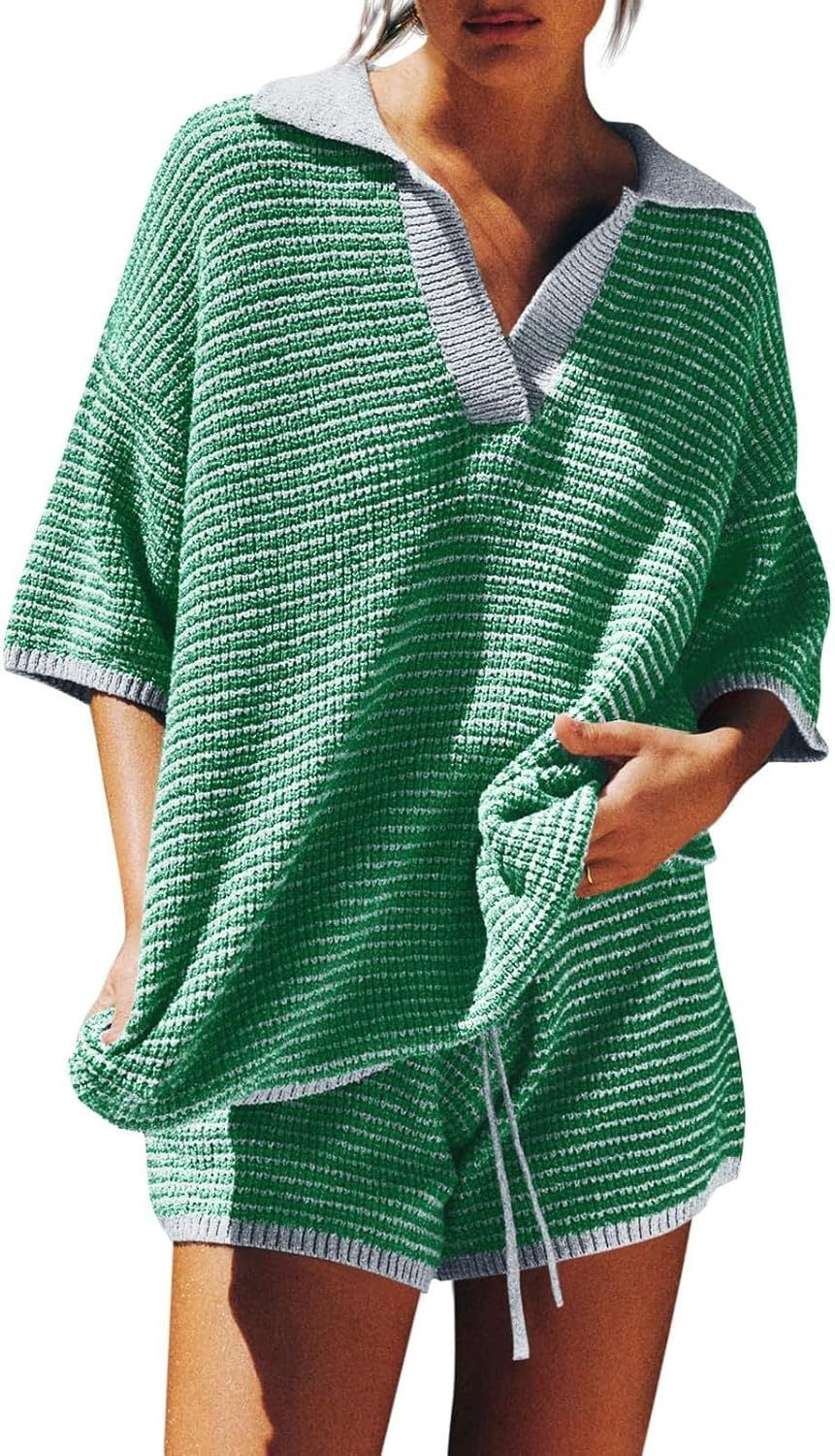Loose Knitted Top High Waist Knit Shorts Suit