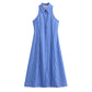 Striped Lapel Single Breasted Sleeveless Lace Up Slim Fit Dress Women