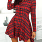 Fashionable Elegant Plaid Long Sleeve Lapel Single Breasted Shirt Irregular Dress