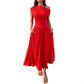 Slant Shoulder Waist Trimming Long With Pocket Dress