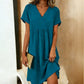 Cotton-linen Drawstring Short-sleeve Dress