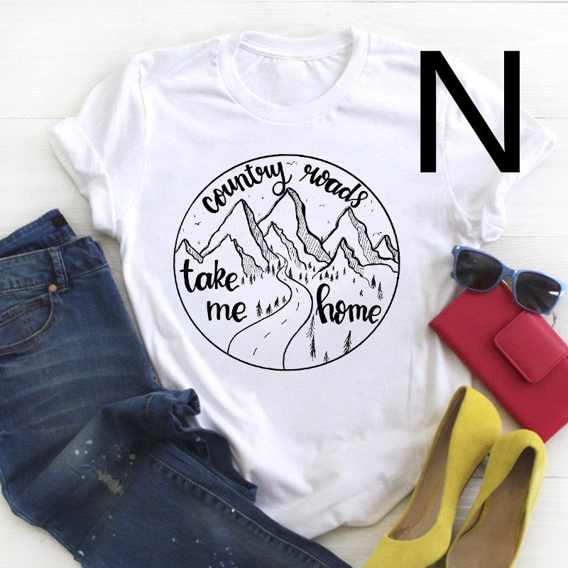 Literature And Art High Mountain Personality Printing Short-sleeved Men And Women