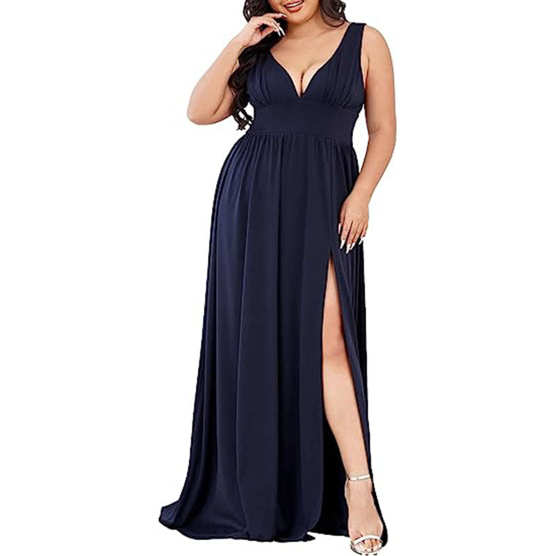 Robe trapèze ample sans manches à col en V profond