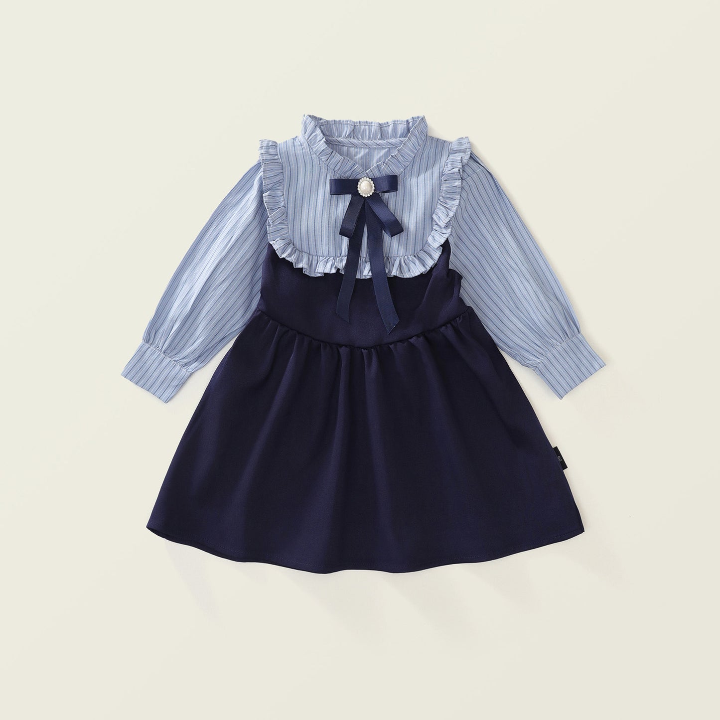 Fake Two-piece Korean Striped Contrast Color Long Sleeve Skirt