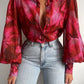 Long Sleeve Lapel Cardigan Single-breasted Solid Color Half-length Lantern Sleeve Temperament Commute Red Shirt