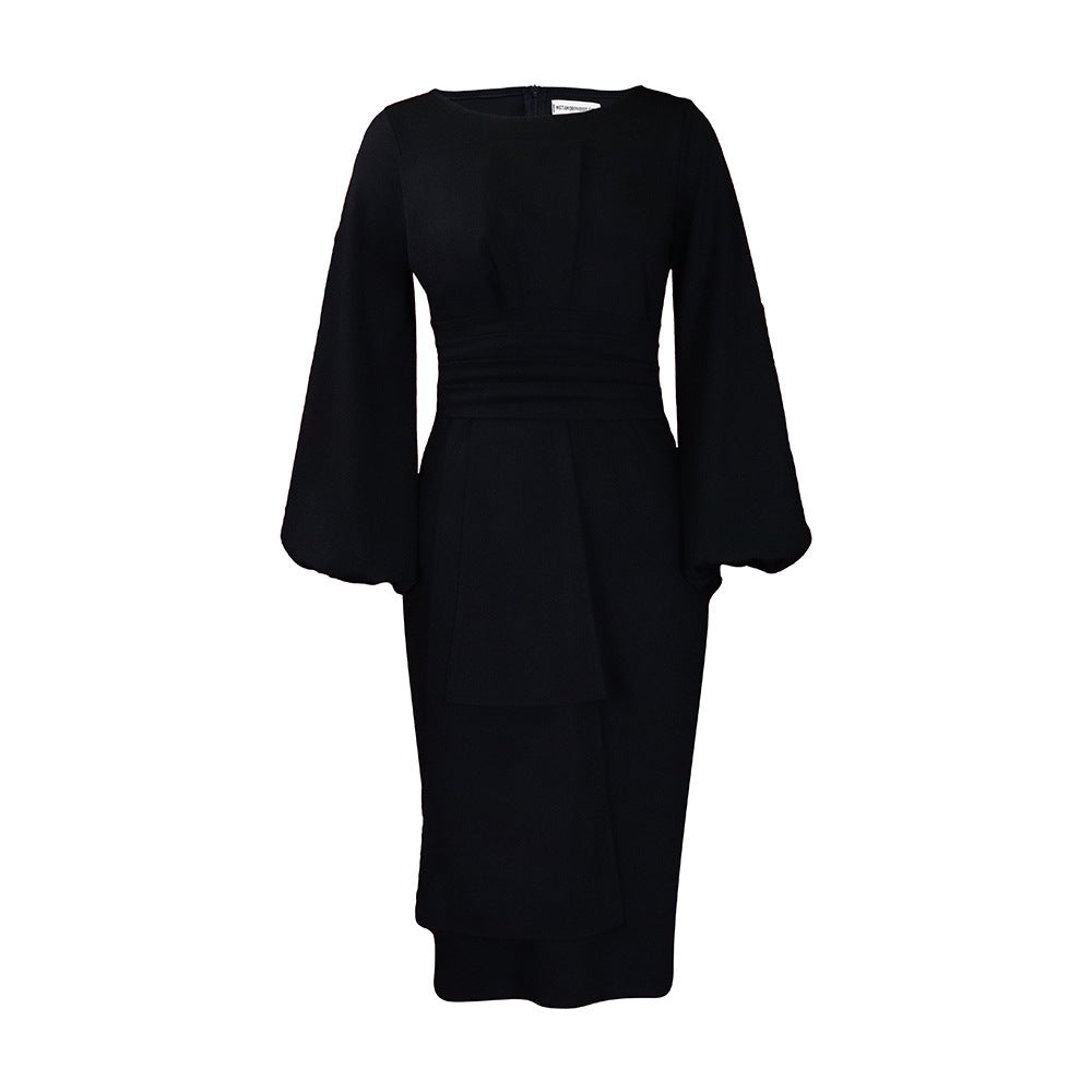 Robe fourreau à col ras du cou et couleur unie pour femme