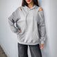 European And American Long Sleeve Drawstring Hooded Pullover Sweater Women's Solid Color High Grade Gray