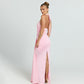 Womens Sexy Waist-Cinching Backless Halter Dress