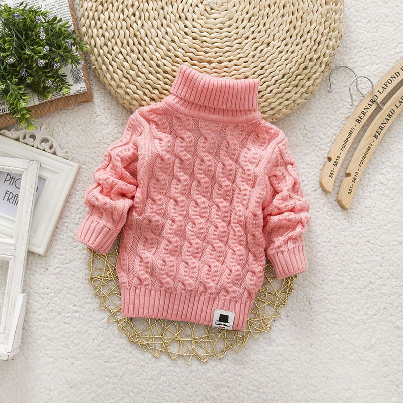 Chemise en tricot épais et pelucheux pour bébé et enfant, col rond, taille haute