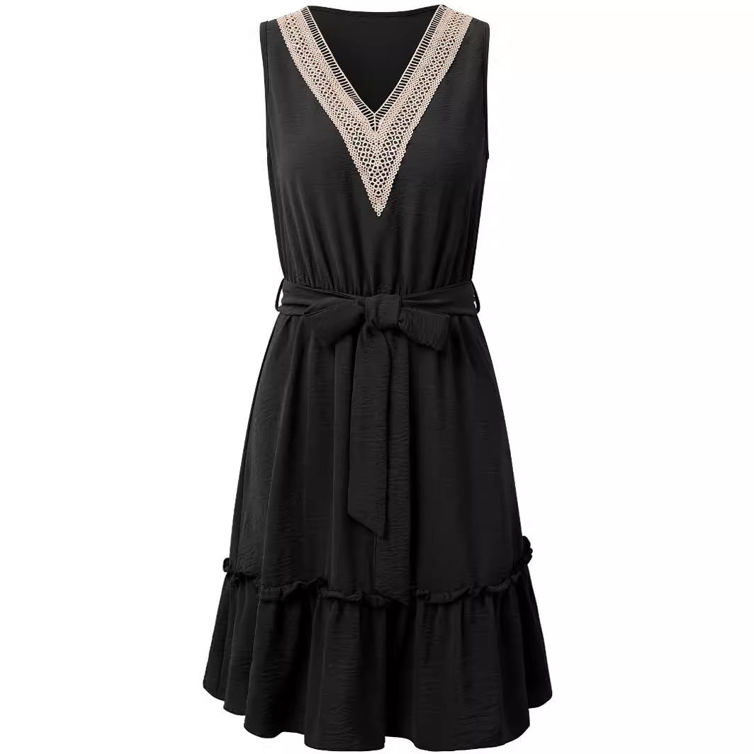 V-neck Sleeveless Lace Waist Dress