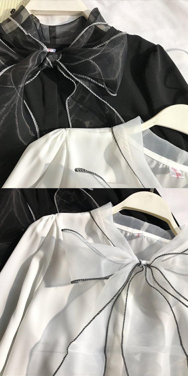 Long-sleeved Western-style Blouse With Bow Princess