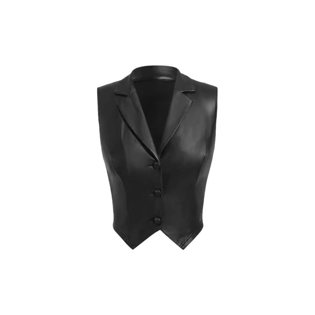Leather Suit Collar Short Shipment Button Vest