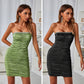 Pleated Off-shoulder Tube Top Hip Skirt Women's PU Leather Dress