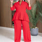 Fashion Commuter Long Sleeve Lapel Zipper Top Wide Leg Pants Solid Color Suit