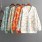 Jacquard Sweater V-neck Long Line Pattern Baggy Coat