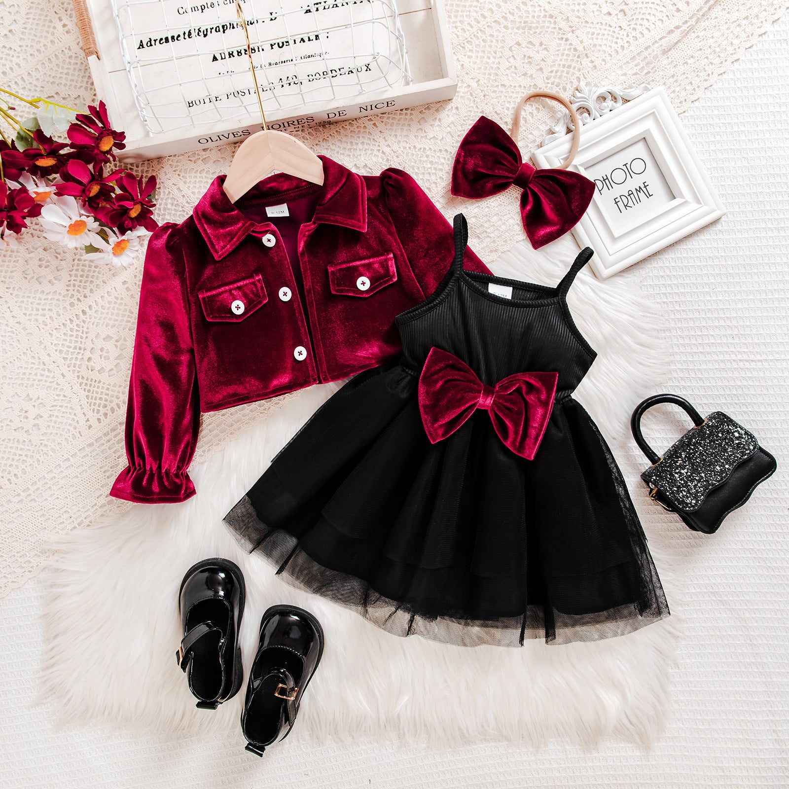 Jacket Black Mesh Bow Strapless Dress
