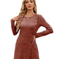 Women's Round Neck Side Button Pocket Long Sleeve Girdle Dress