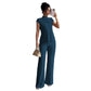Solid-color Short-sleeve Top And Ribbed Casual Pants Set