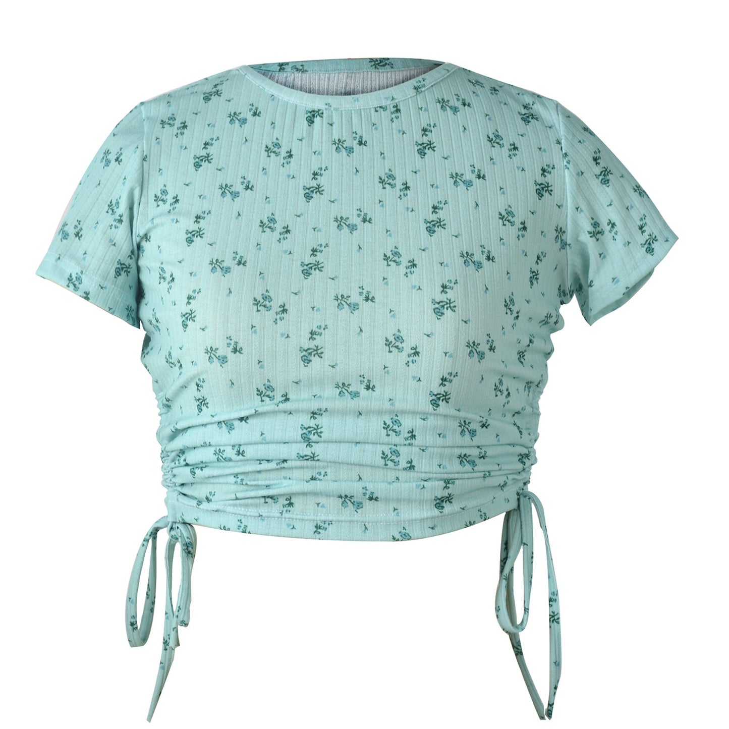 Women's Printed Short-sleeved T-shirt With Drawstring