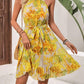 Printed Halterneck Off-Shoulder Lace-Up Waist Beach Pleated Skirt
