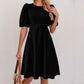 Solid-color Casual Crew-neck Puffed-sleeve Dress For Women