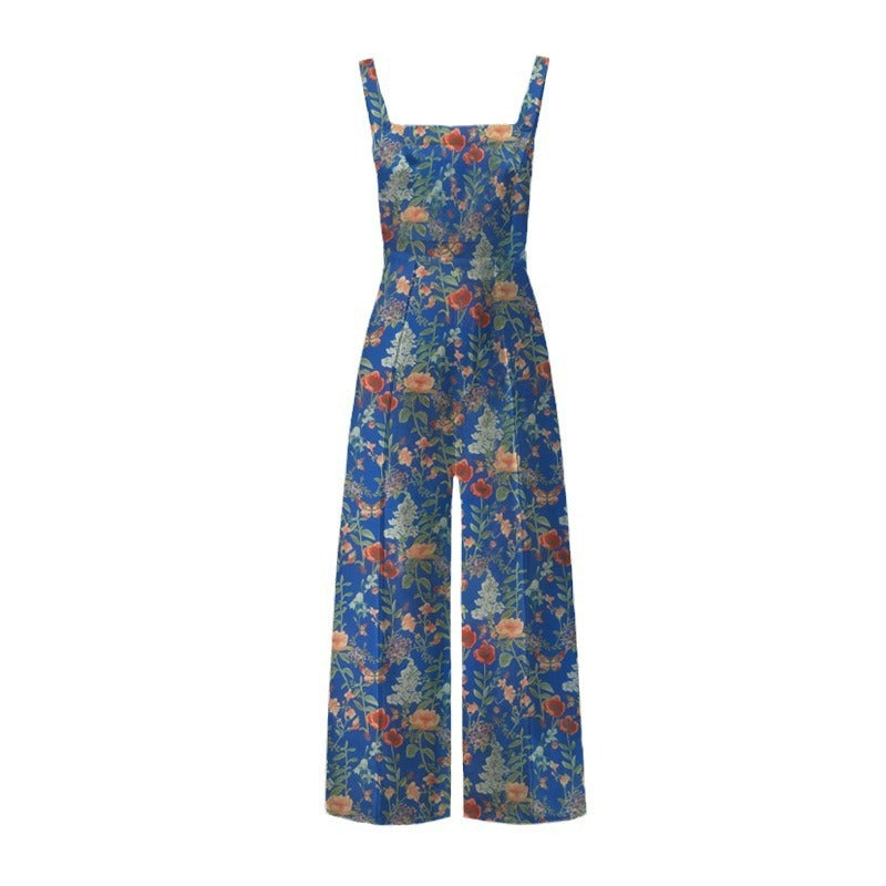 Cross-border Floral Print Button Wide Leg Jumpsuit Sale In Stock
