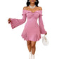 Autumn And Winter New Women's Off-shoulder Bell Sleeve Short Party Dress