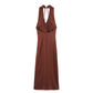 Summer Linen Blended Gold Inlaid Halter Dress