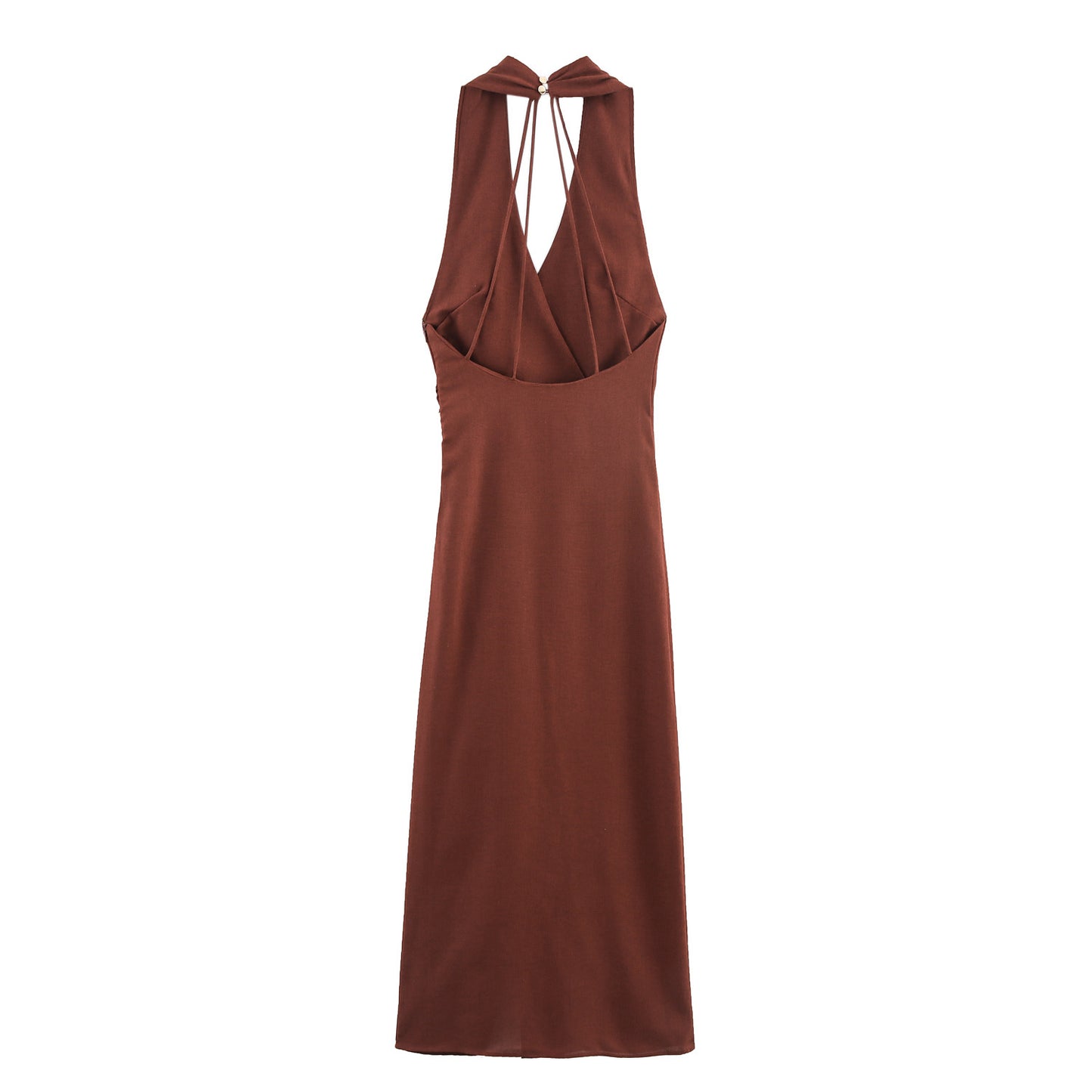 Summer Linen Blended Gold Inlaid Halter Dress