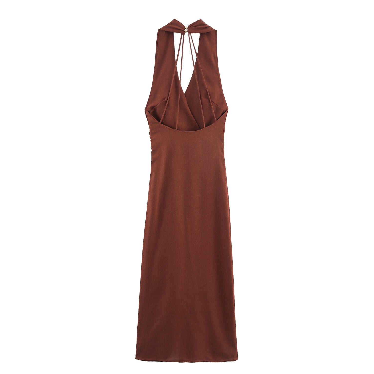 Summer Linen Blended Gold Inlaid Halter Dress
