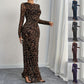 Elegant Womens Leopard-Print Sheer Long-Sleeve Bodycon Dress