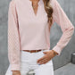 Chiffon Patchwork Long Sleeve Solid Color And V-neck Shirt