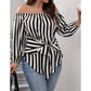 European And American Black And White Striped Fashion Off-shoulder Shirt