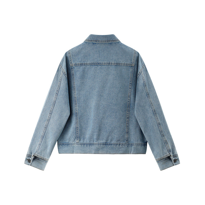 Women's Short Denim Jacket With Large Lapel