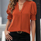 V-neck Graceful Puff Sleeve Solid Color Shirt