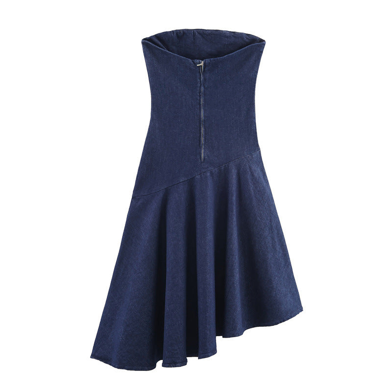 European And American Style Fashionable Slim-fit Asymmetric Denim Dress